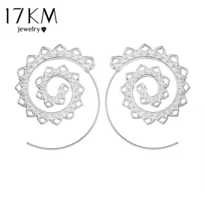 17KM Ethnic Jewelry Swirl Hoop Earring for Women Brincos 2 Color Geometric Earrings Steampunk Style Party Jewelry Accessories