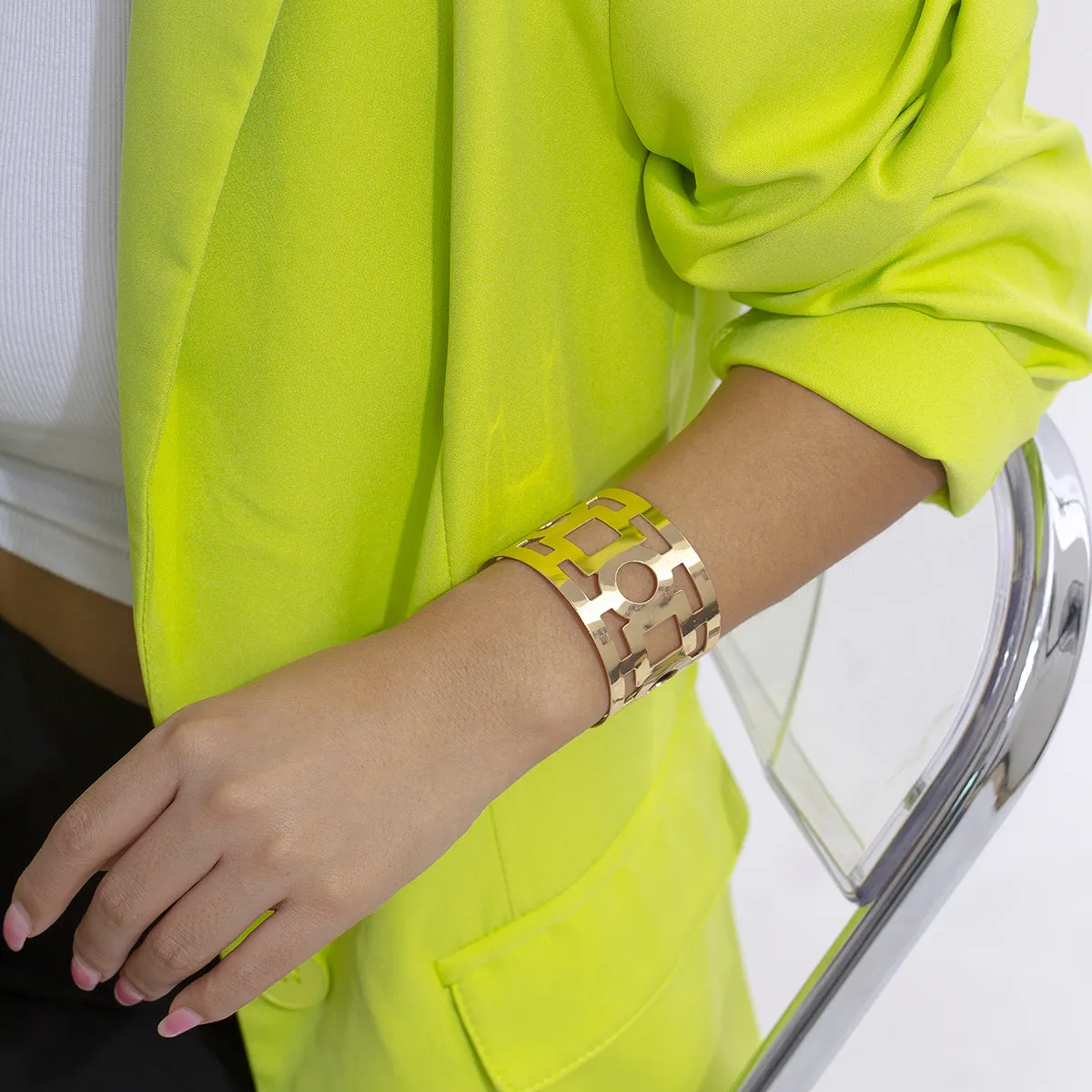 18K Gold-Plated Openwork Geometric Cuff