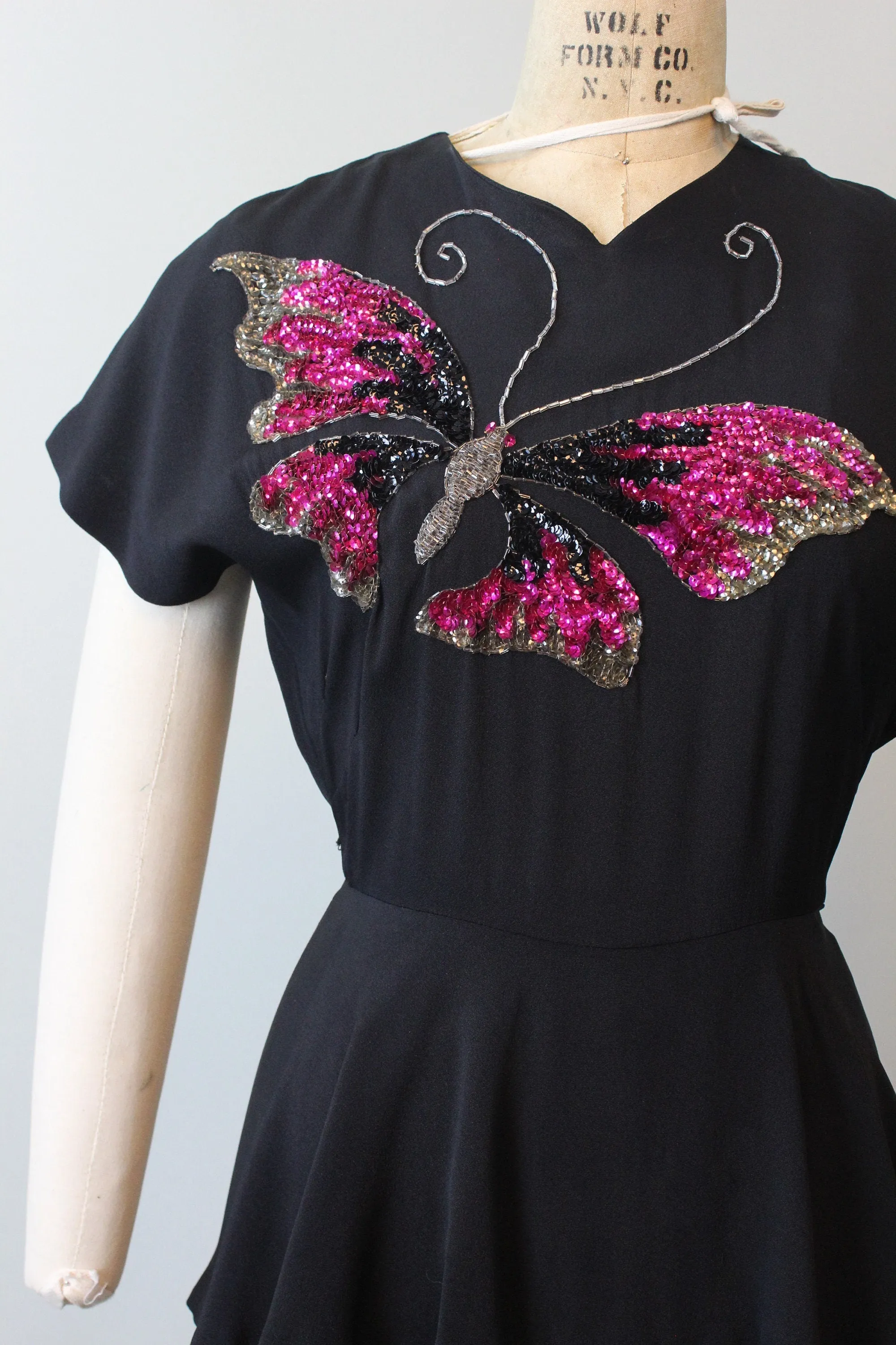 1940s BUTTERFLY sequin PEPLUM gown dress medium | new spring