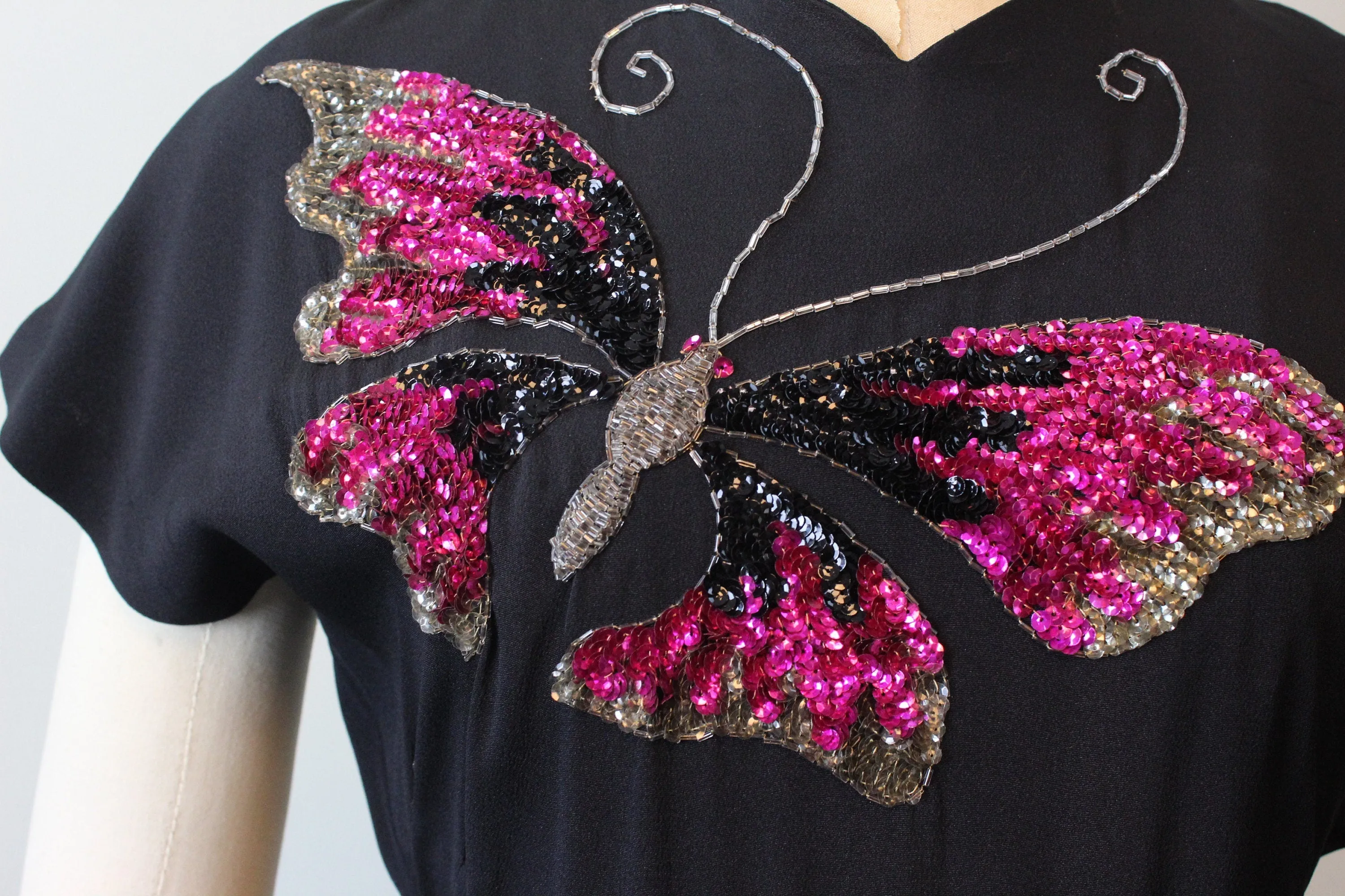 1940s BUTTERFLY sequin PEPLUM gown dress medium | new spring
