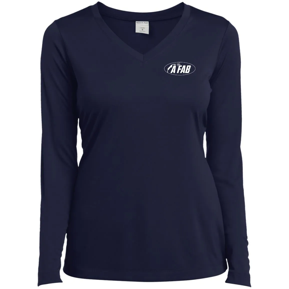 A Fab white logo LST353LS Ladies’ Long Sleeve Performance V-Neck Tee