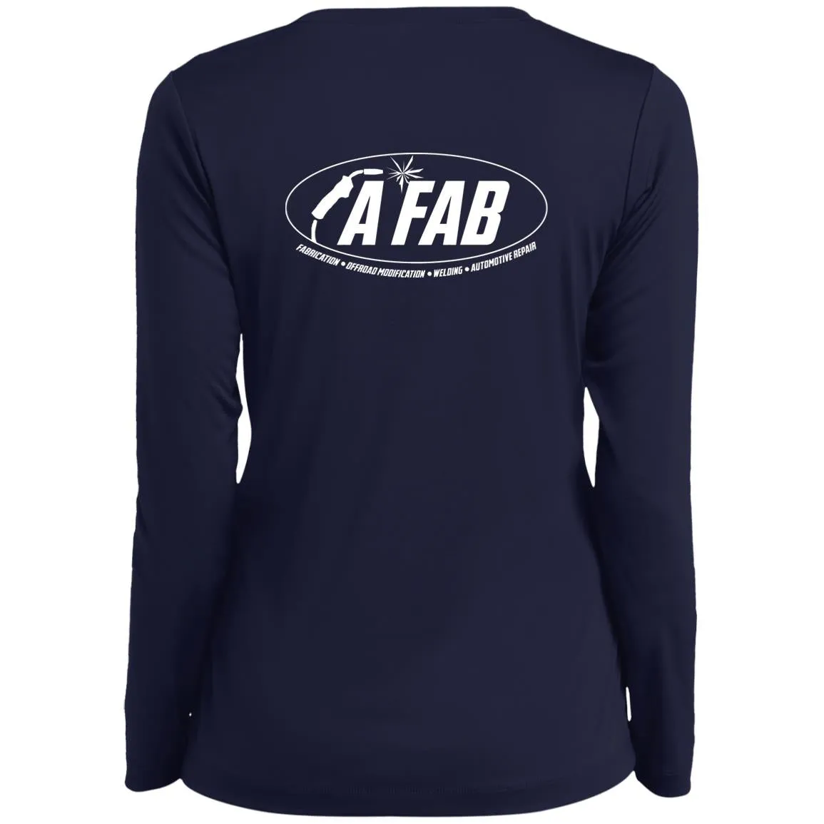 A Fab white logo LST353LS Ladies’ Long Sleeve Performance V-Neck Tee