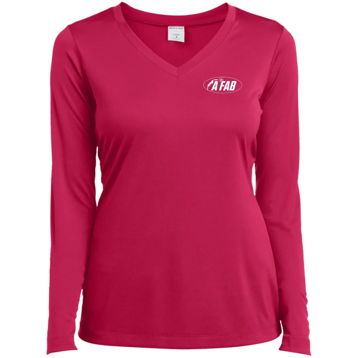 A Fab white logo LST353LS Ladies’ Long Sleeve Performance V-Neck Tee