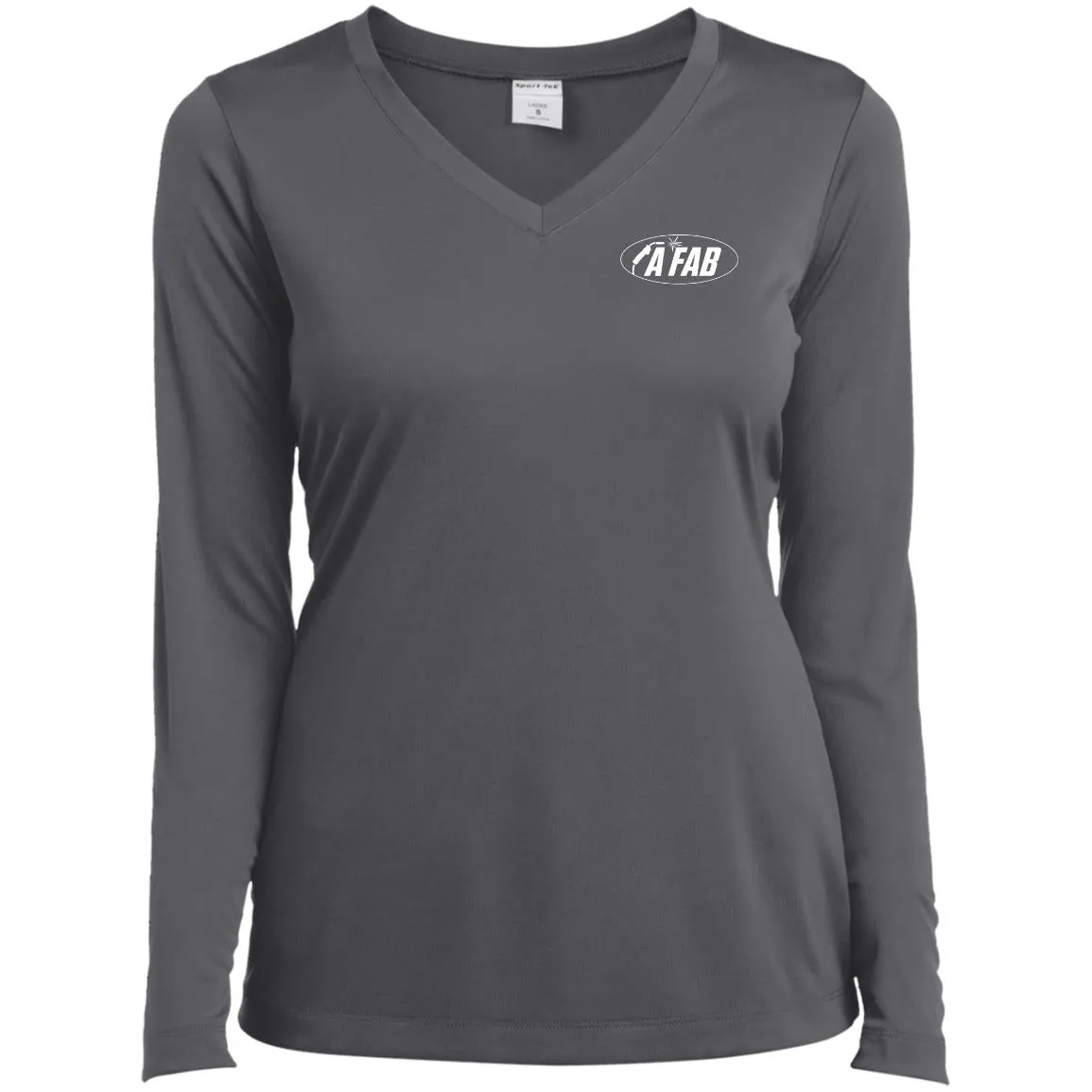 A Fab white logo LST353LS Ladies’ Long Sleeve Performance V-Neck Tee
