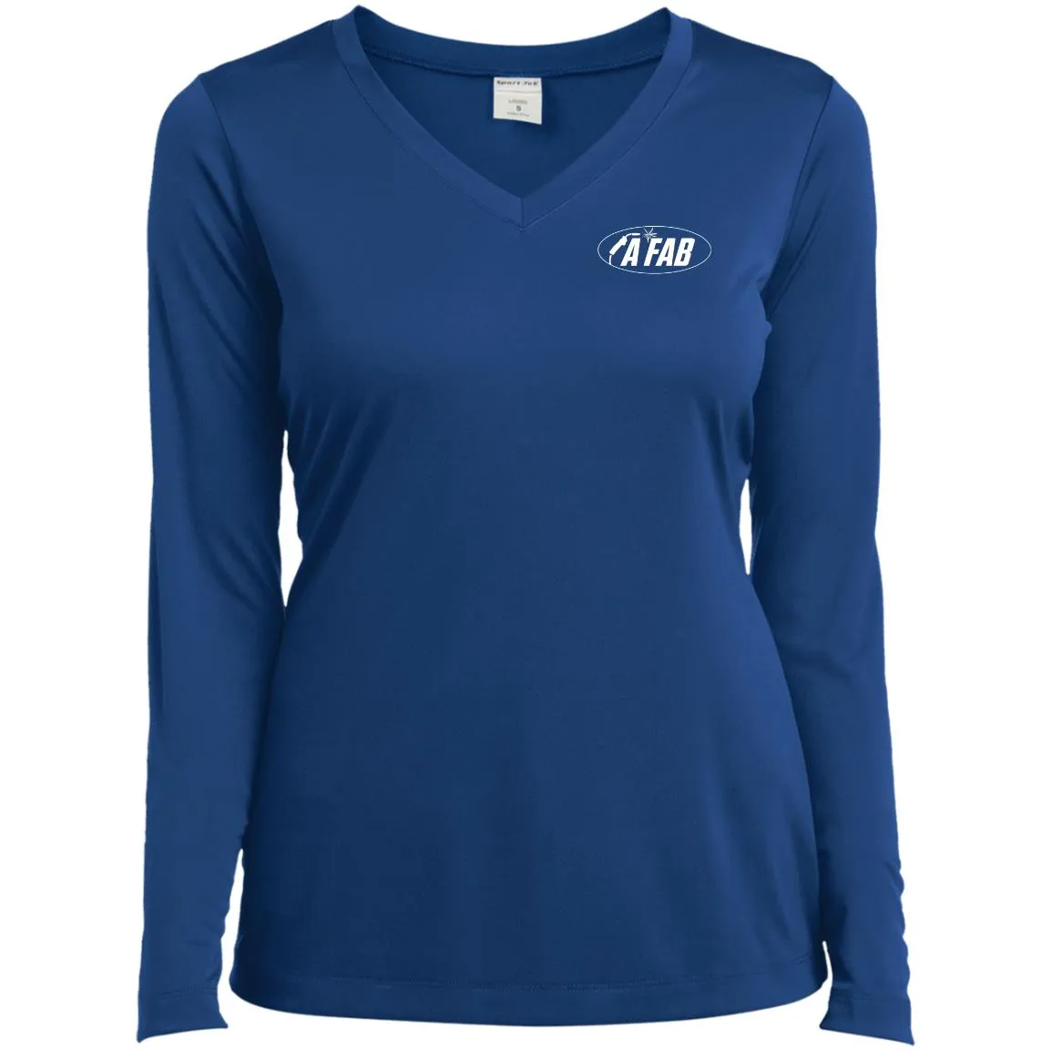 A Fab white logo LST353LS Ladies’ Long Sleeve Performance V-Neck Tee
