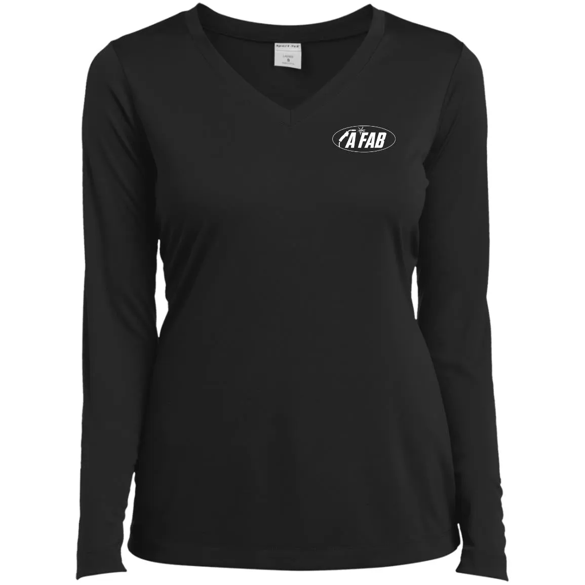 A Fab white logo LST353LS Ladies’ Long Sleeve Performance V-Neck Tee