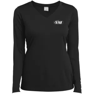 A Fab white logo LST353LS Ladies’ Long Sleeve Performance V-Neck Tee