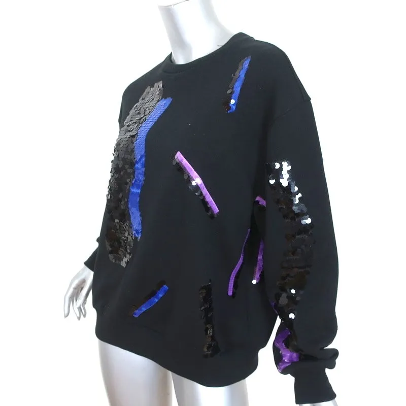 Acne Studios Roni Sequined Crewneck Sweatshirt Black Cotton Size Extra Small