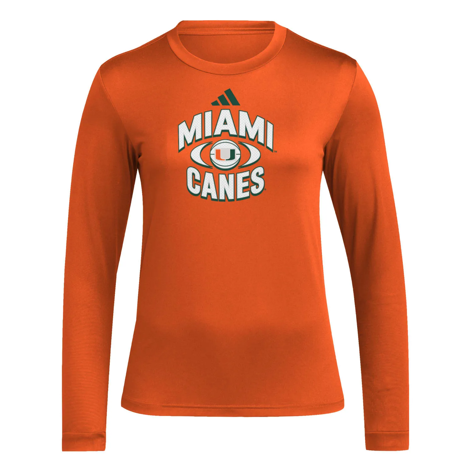 adidas Miami Hurricanes Women's Orange AREOREADY Miami Canes Basketball Long Sleeve Pregame T-Shirt