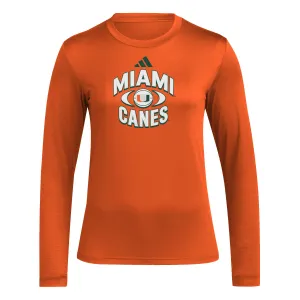 adidas Miami Hurricanes Women's Orange AREOREADY Miami Canes Basketball Long Sleeve Pregame T-Shirt