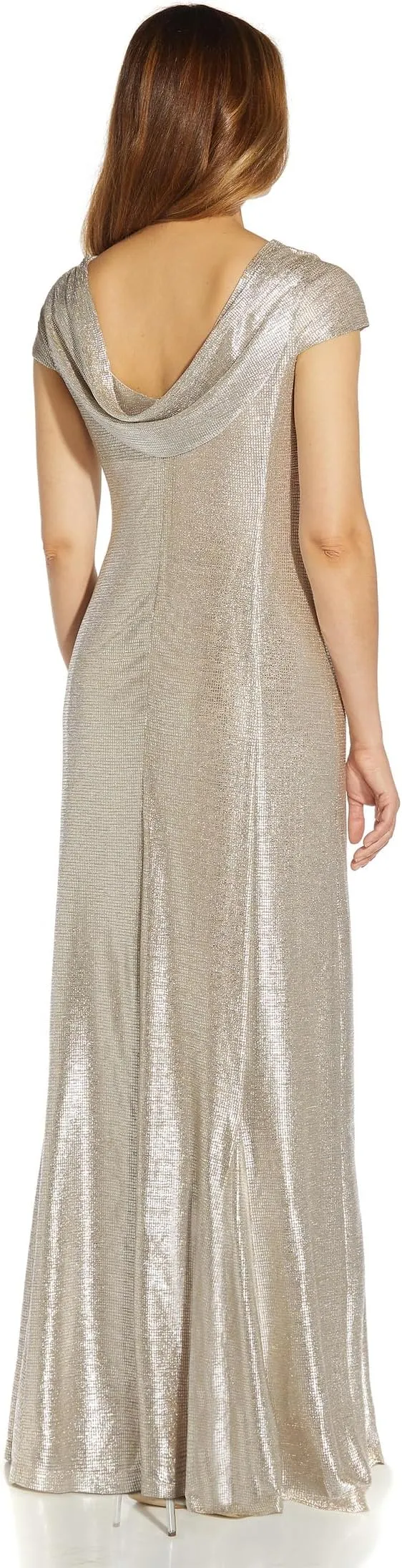 Adrianna Papell Metallic Draped Collar Knit Dress Alabaster color