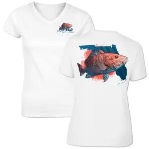American Red Snapper - Ladies Short Sleeve V-Neck Performance Shirt