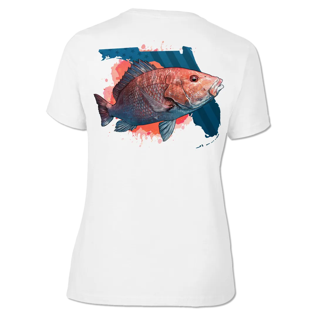 American Red Snapper - Ladies Short Sleeve V-Neck Performance Shirt
