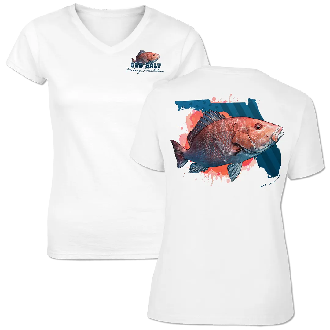 American Red Snapper - Ladies Short Sleeve V-Neck Performance Shirt