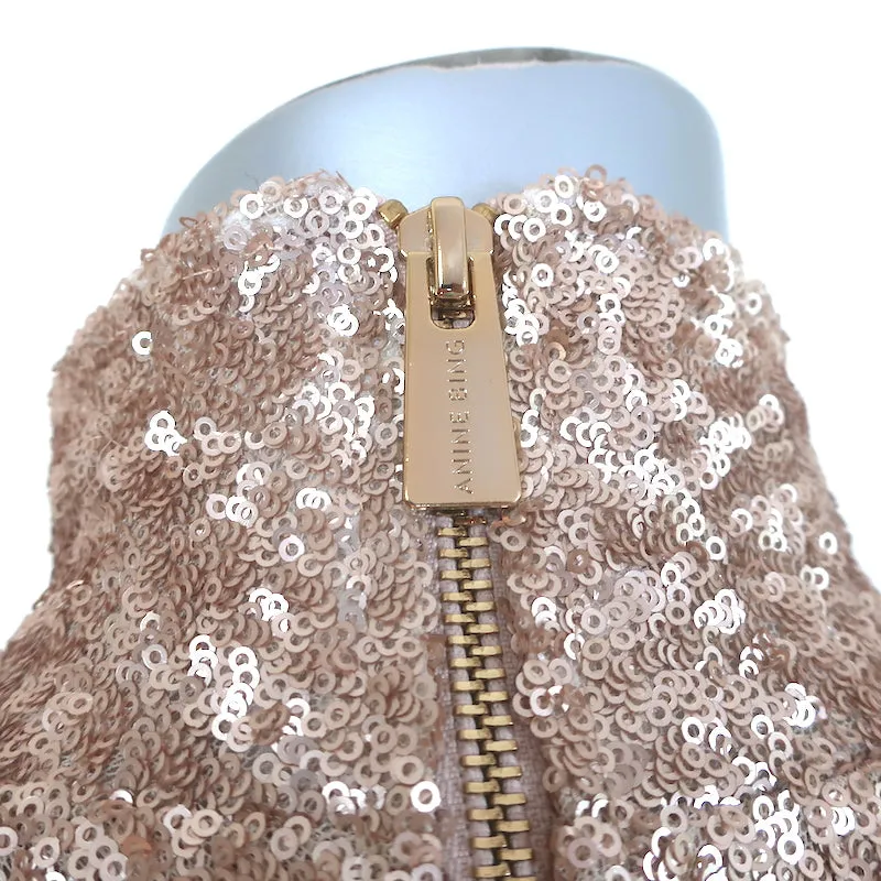 Anine Bing Sequined Mock Neck Top Rose Gold Size Small NEW