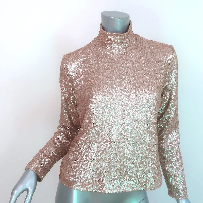 Anine Bing Sequined Mock Neck Top Rose Gold Size Small NEW