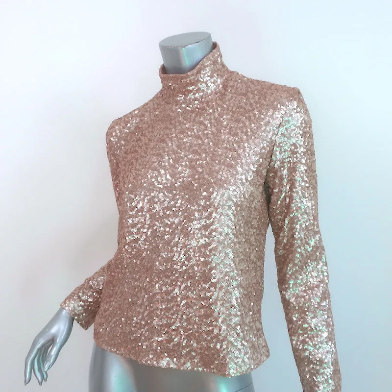 Anine Bing Sequined Mock Neck Top Rose Gold Size Small NEW