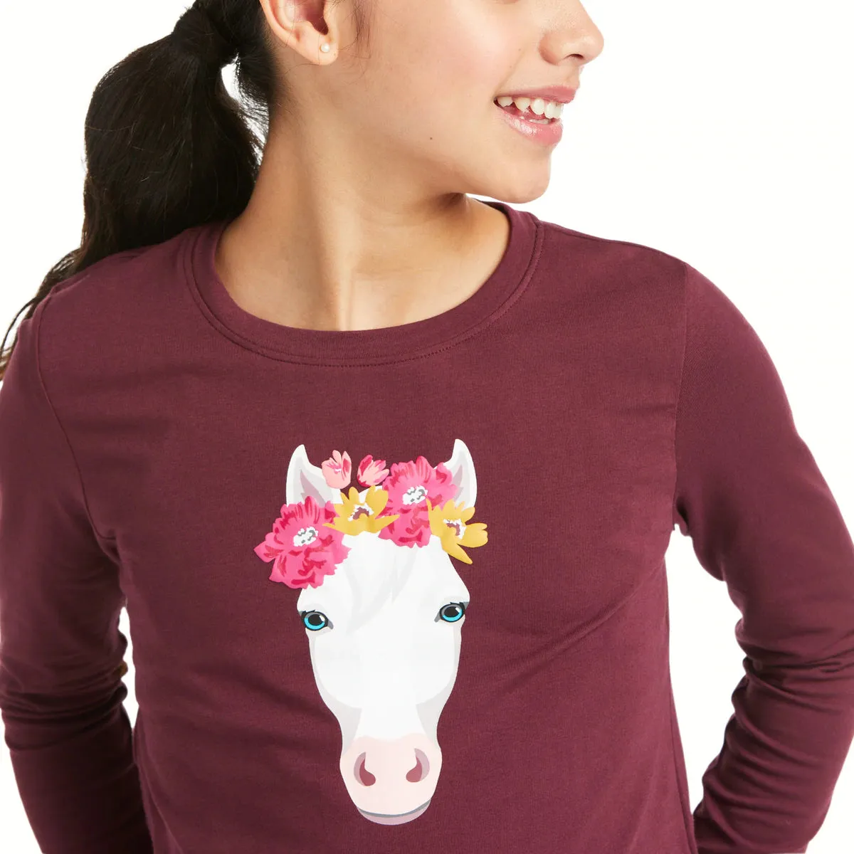 Ariat Girls Flower Crown LS T-Shirt Windsor Wine