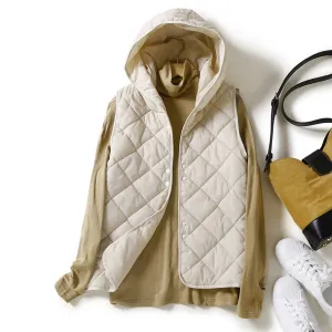 Autumn New Lightweight Warm Hooded Vest Japanese Women'S Temperament Loose Sleeveless Jacket Button Down Vests For Women