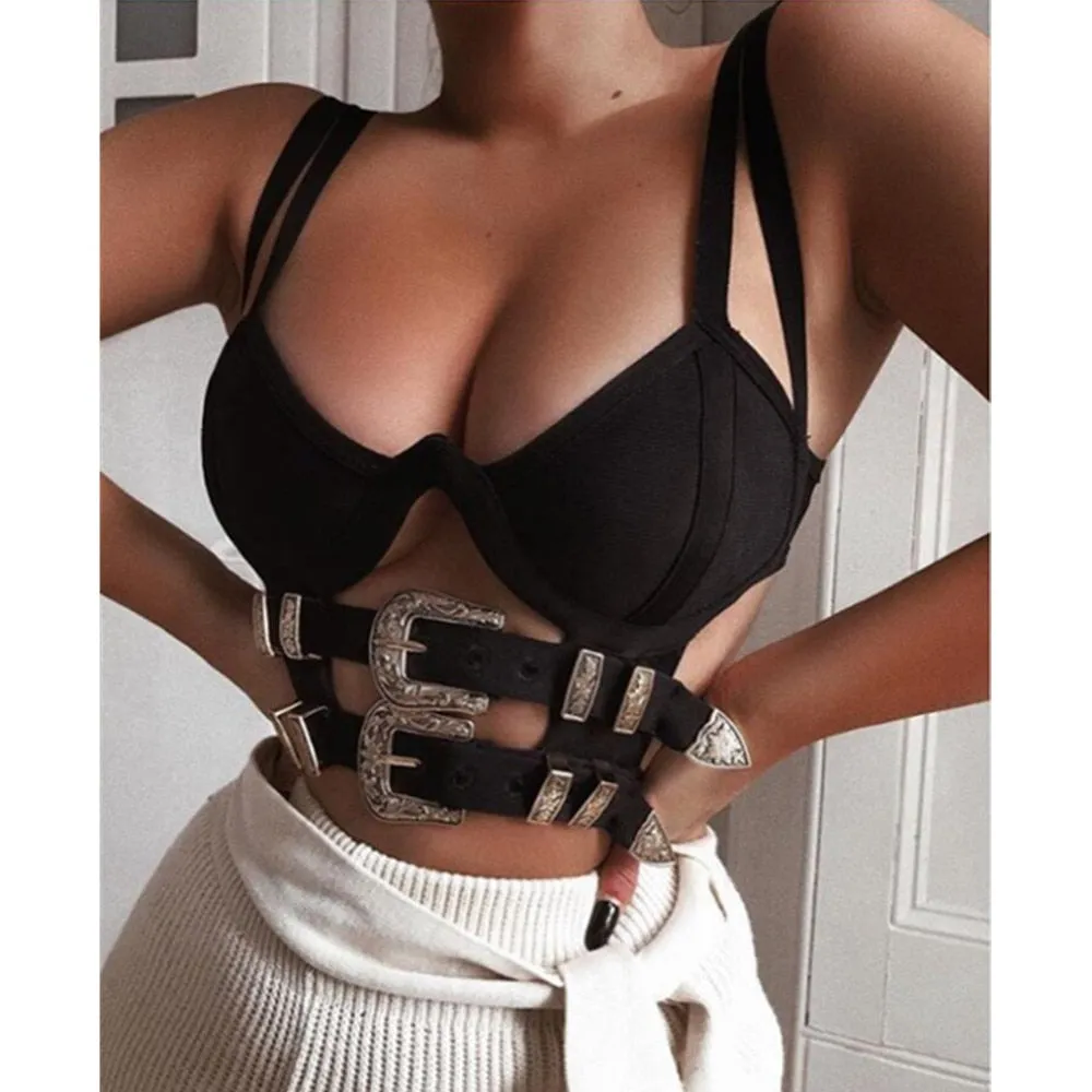 Backless Black Hollow Out Sequined Bodycon Bandage Top