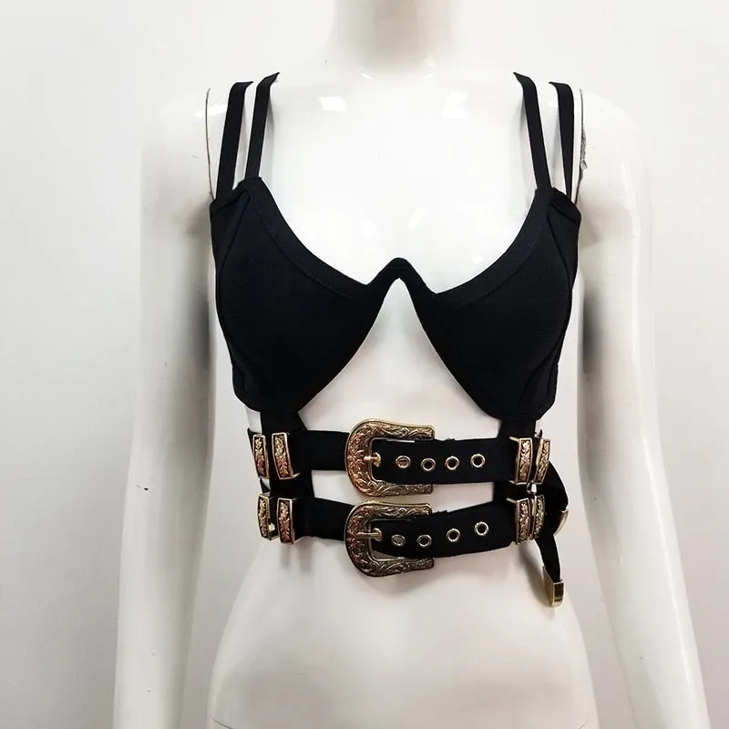 Backless Black Hollow Out Sequined Bodycon Bandage Top