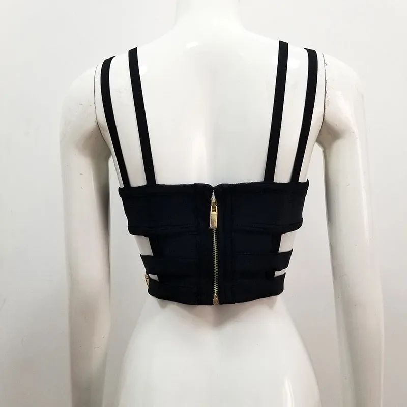 Backless Black Hollow Out Sequined Bodycon Bandage Top