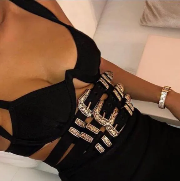 Backless Black Hollow Out Sequined Bodycon Bandage Top