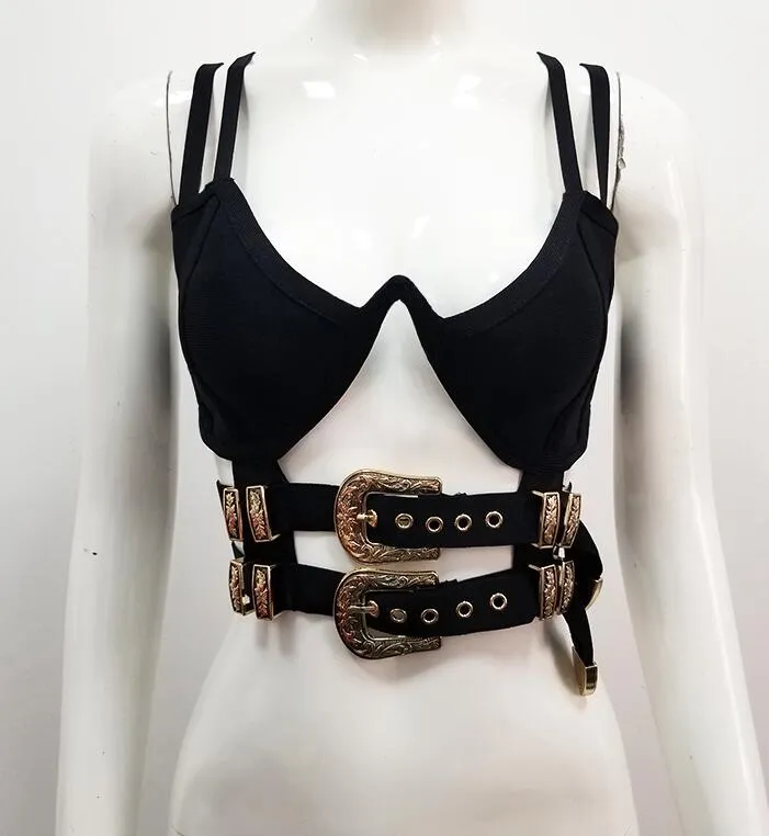 Backless Black Hollow Out Sequined Bodycon Bandage Top