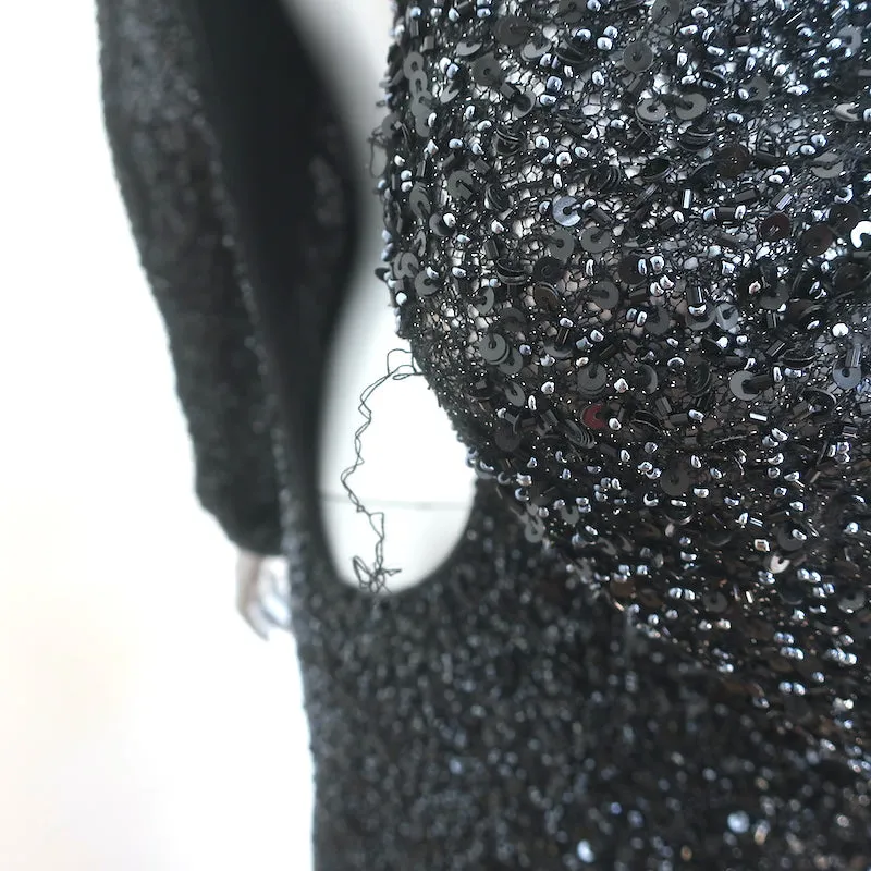 Balmain Sequined Open-Back Gown Black Size 42 Long Sleeve Maxi Dress