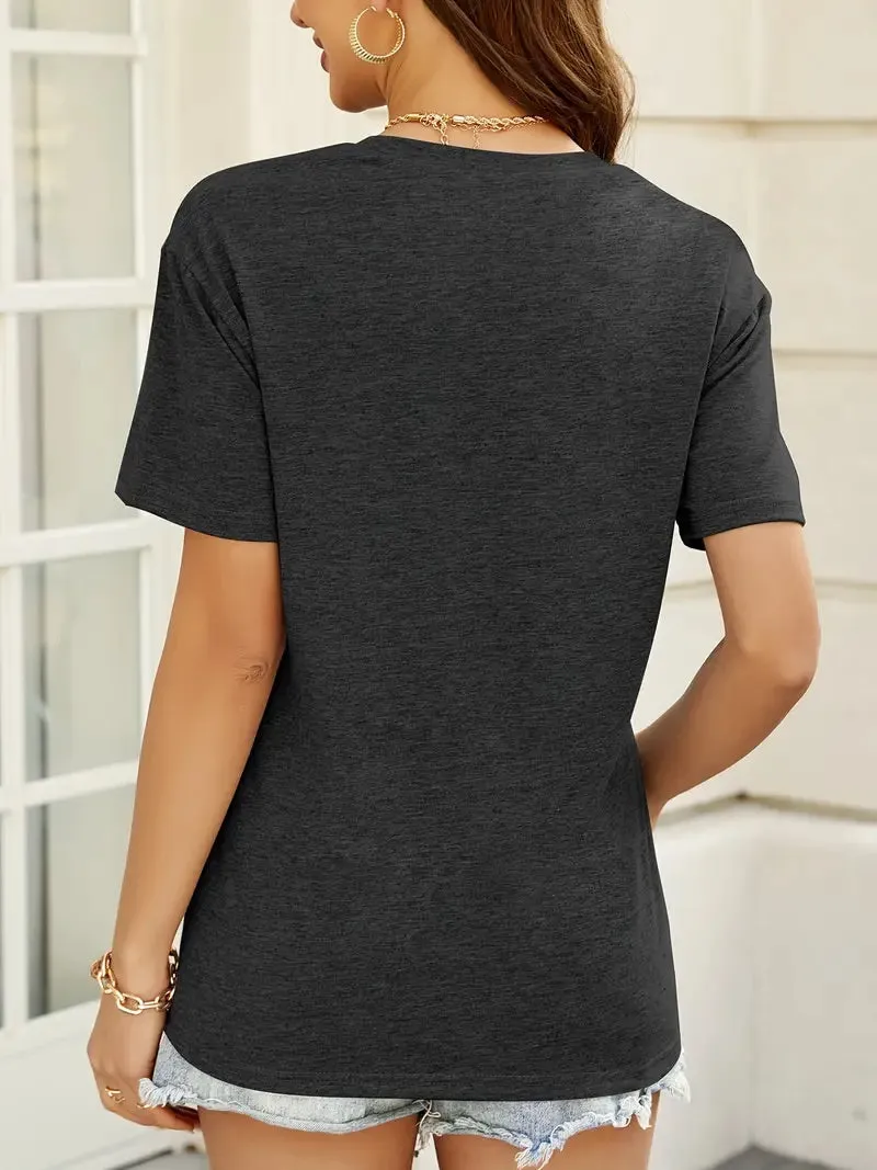 Baseball Print T-shirt, Casual Short Sleeve Crew Neck Top