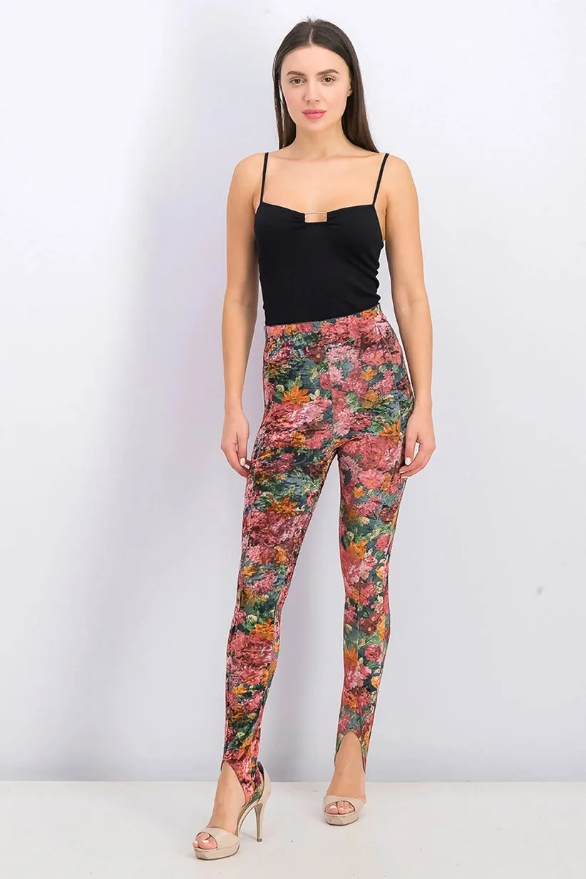 Bershka Women's Floral Printed Pull-On Leggings Egypt, Maroon Combo