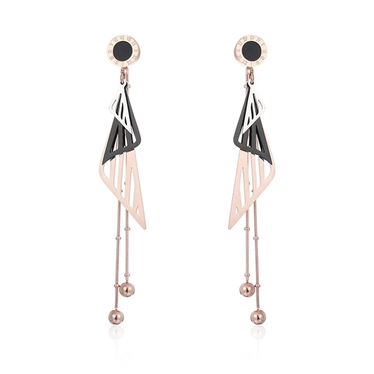 Black & 18K Rose Gold-Plated Fan Tassel Drop Earrings