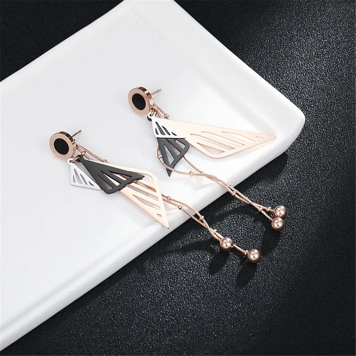 Black & 18K Rose Gold-Plated Fan Tassel Drop Earrings