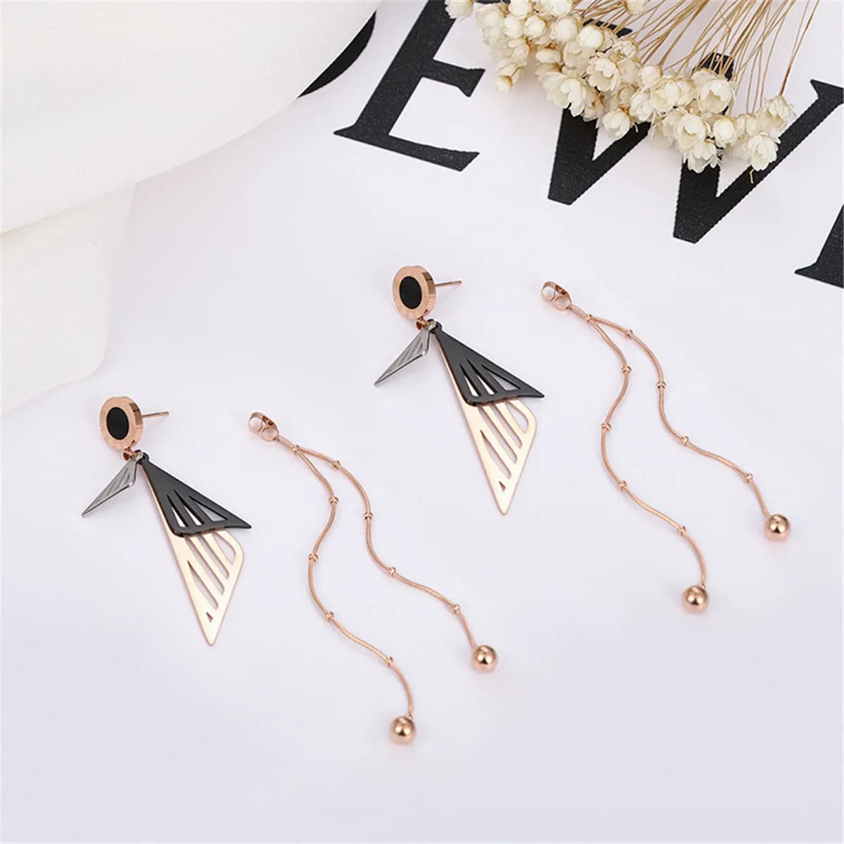 Black & 18K Rose Gold-Plated Fan Tassel Drop Earrings