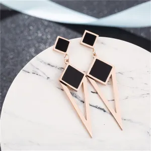 Black & 18K Rose Gold-Plated Geometric Openwork Drop Earrings