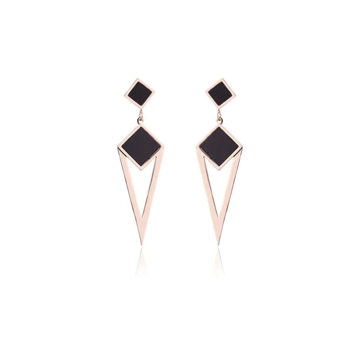 Black & 18K Rose Gold-Plated Geometric Openwork Drop Earrings