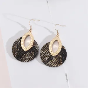 Black Polyurethane & 18K Gold-Plated Snake-Print Pear Round Drop Earrings