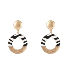 Black Polyurethane & 18K Gold-Plated Stripes Circle Drop Earrings