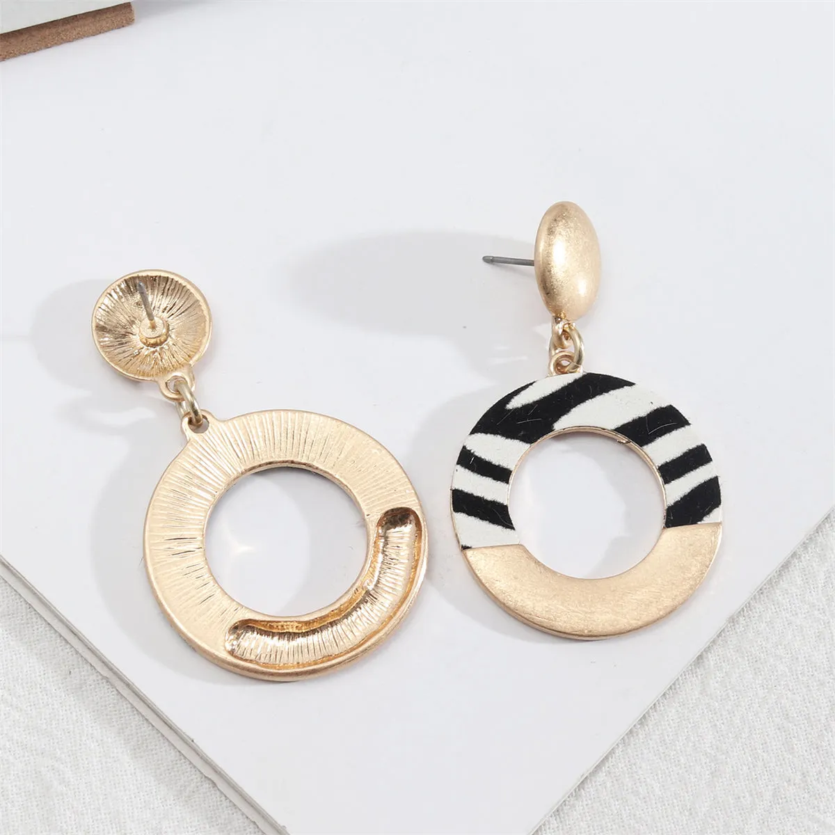 Black Polyurethane & 18K Gold-Plated Stripes Circle Drop Earrings