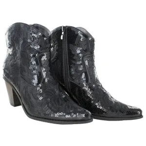 BLACK Short Sequin & Embroidered Boots w/ Zipper