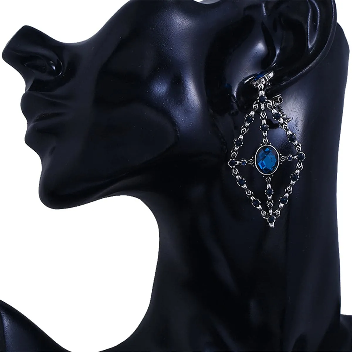 Blue Cubic Zirconia & Crystal Rhombus Drop Earrings