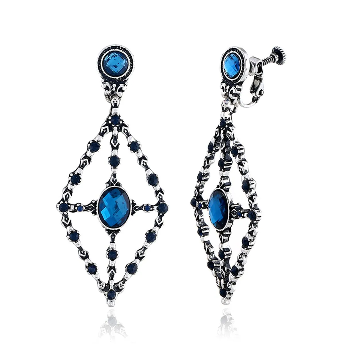 Blue Cubic Zirconia & Crystal Rhombus Drop Earrings