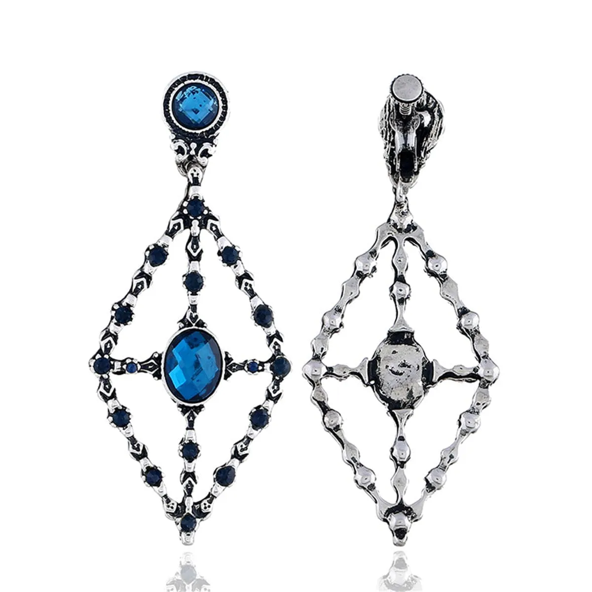 Blue Cubic Zirconia & Crystal Rhombus Drop Earrings
