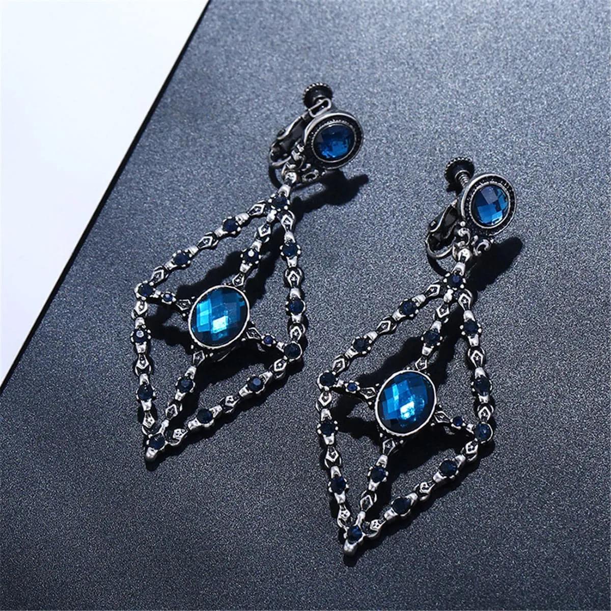 Blue Cubic Zirconia & Crystal Rhombus Drop Earrings