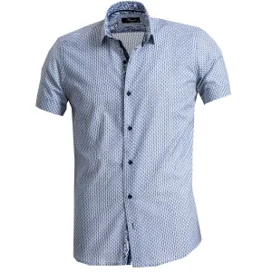 Blue Grey Mens Short Sleeve Button up Shirts - Tailored Slim Fit Cotton  French Cuff Shirts