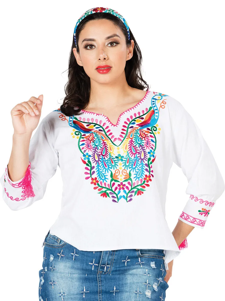 Blusa Artesanal Bordada Pavoreal para Mujer