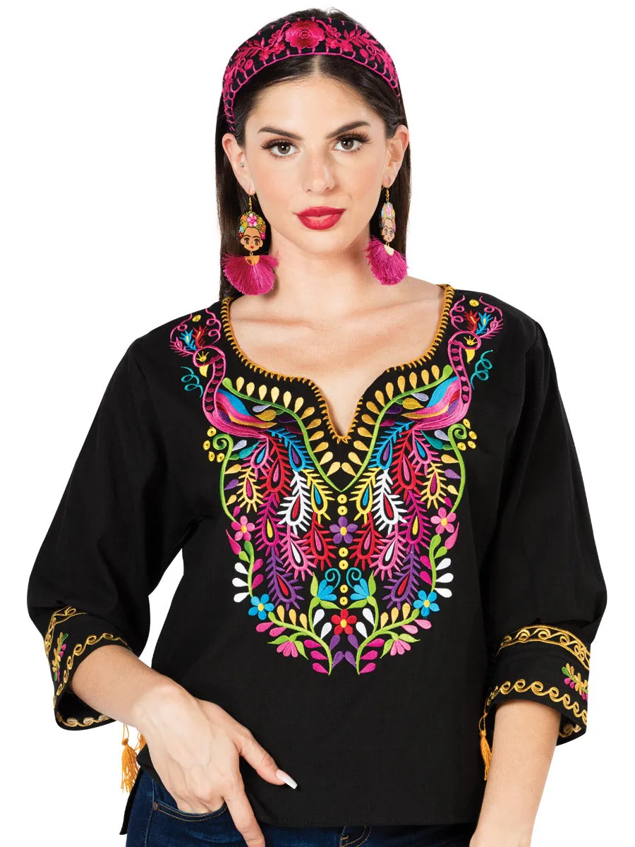 Blusa Artesanal Bordada Pavoreal para Mujer