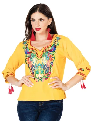 Blusa Artesanal Bordada Pavoreal para Mujer