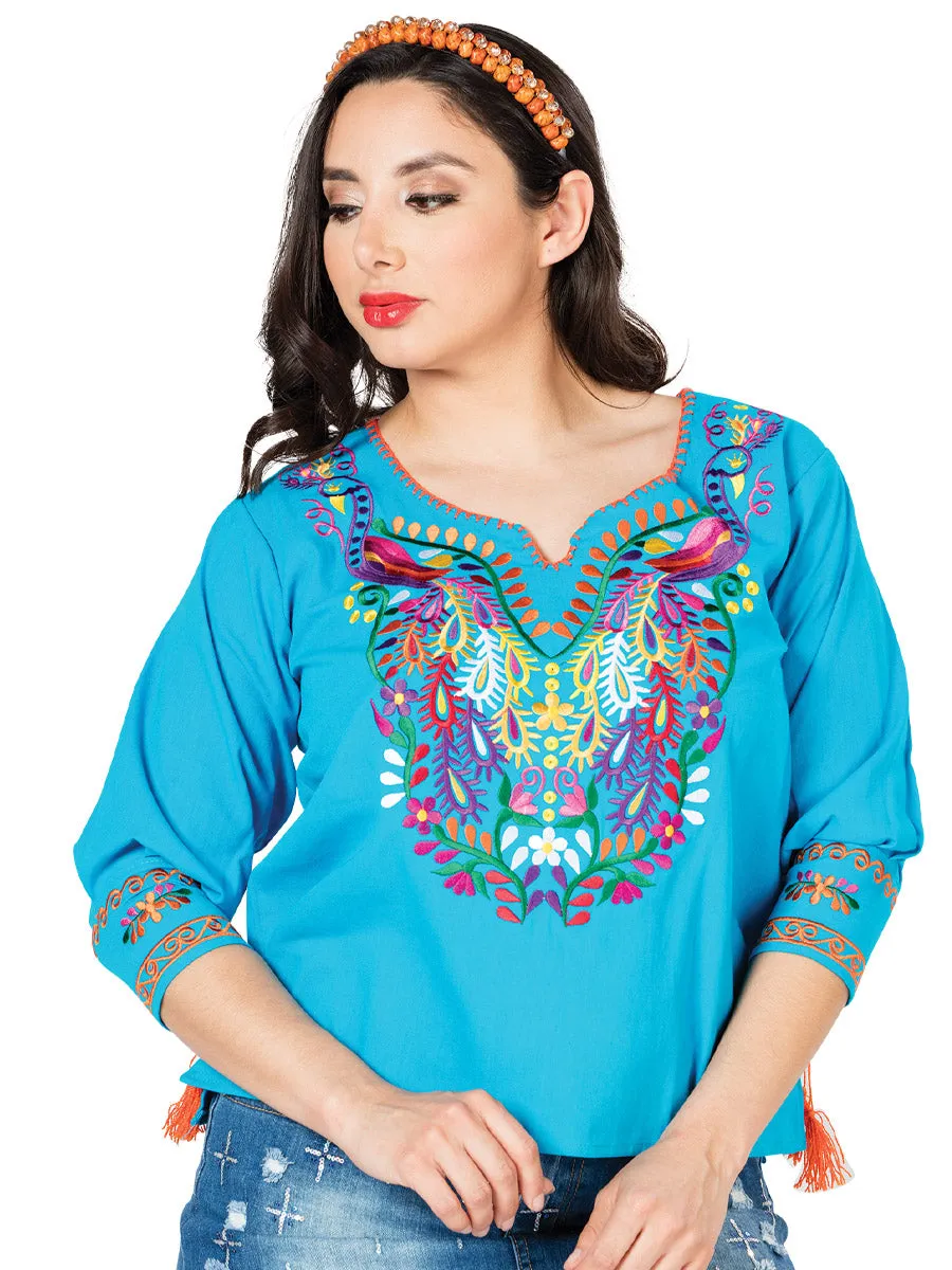 Blusa Artesanal Bordada Pavoreal para Mujer