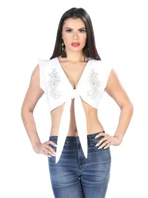 Blusa Corta Artesanal sin Mangas Bordada para Mujer